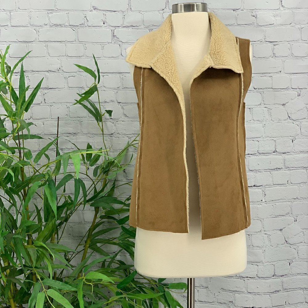 Charter Club Brown Faux Suede & Fur Vest - Picture 1 of 6